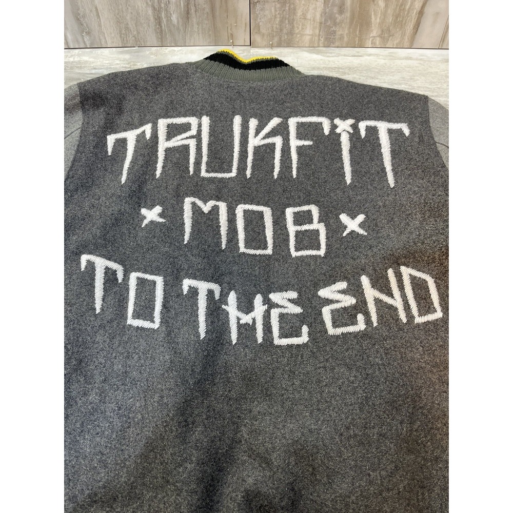 Trukfit Mob Varsity Jacket Mens Large Gray Lil Wayne Lil Weezy To The End WOOL - Picture 8 of 14
